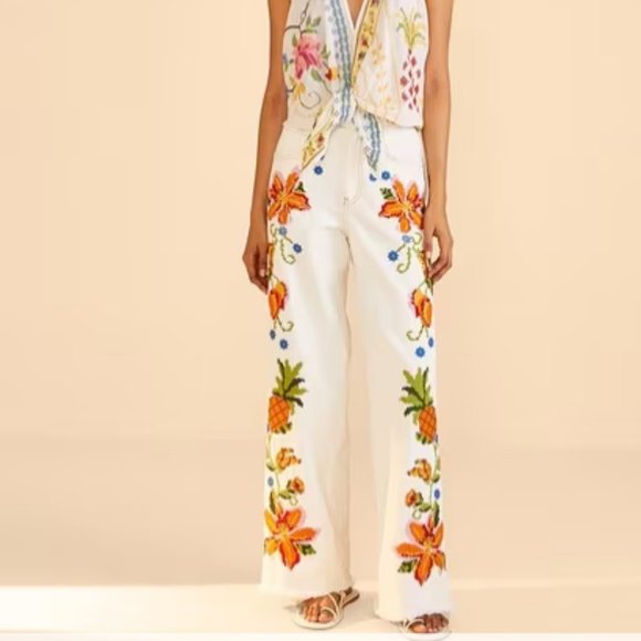 FARM Rio Denim - FARM RIO Embroidered Floral Twill Pants Size S NWT